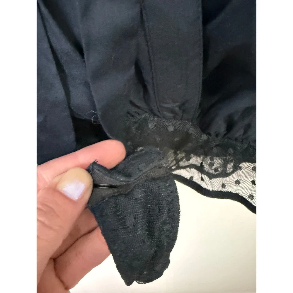 Free People Intimately Black Ruffle Sleeve Tie Front Mesh Bodysuit OB959390 L - Picture 7 of 9